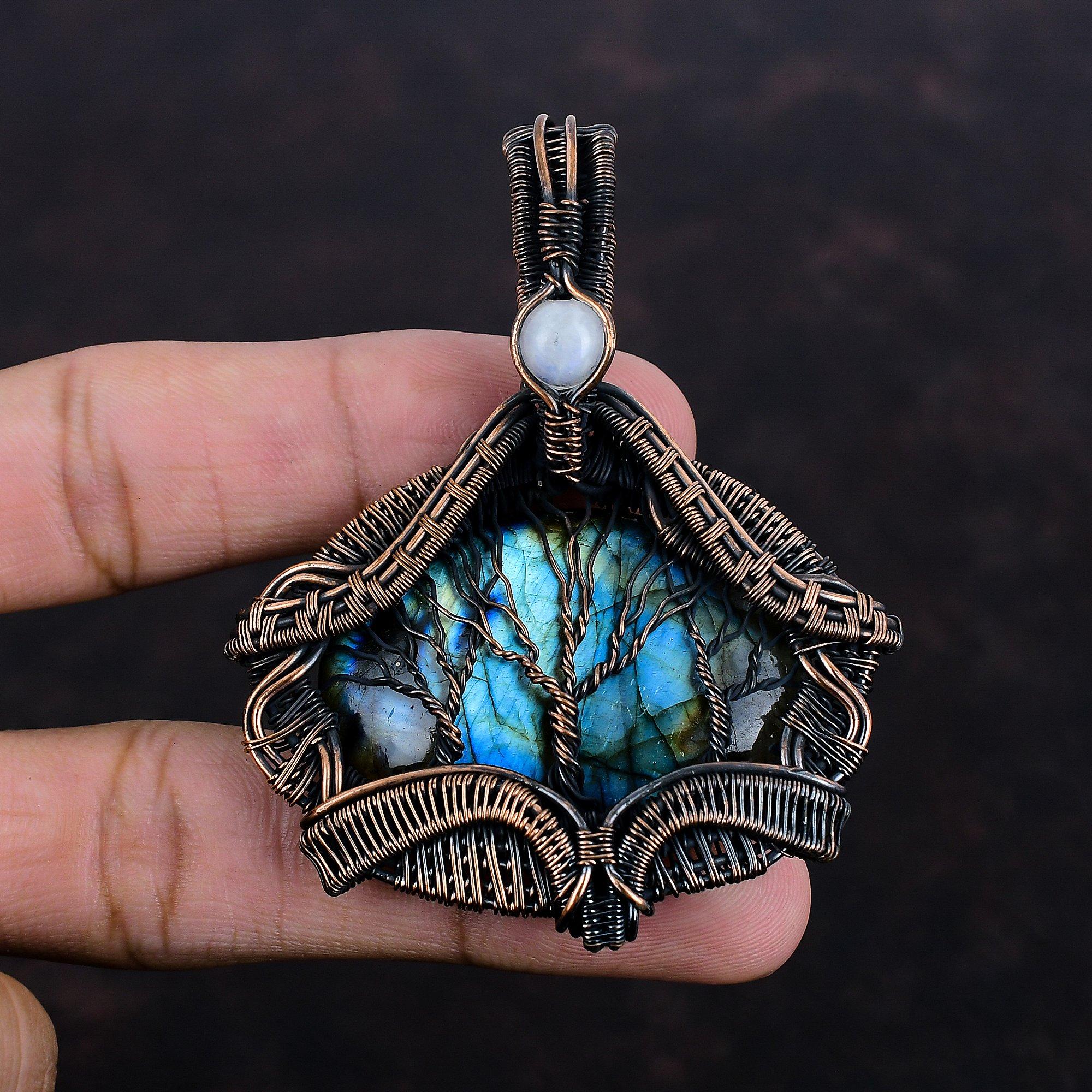 Tree Of Life Labradorite Pendant Copper Wire Wrapped Handmade Pendant Tree Of Life Pendant Rainbow Moonstone Gemstone Jewelry Gift For Women
