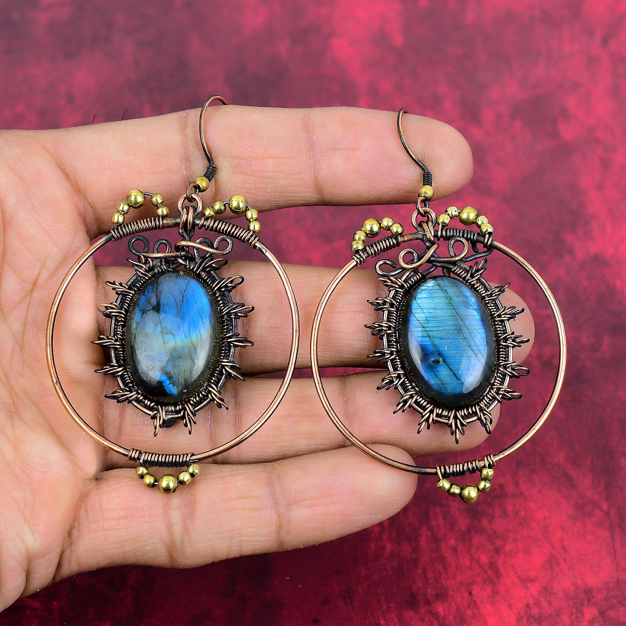 Labradorite earring copper wire wrapped earring top quality gemstone earrings Labradorite copper jewelry handmade drop earring gifts for her