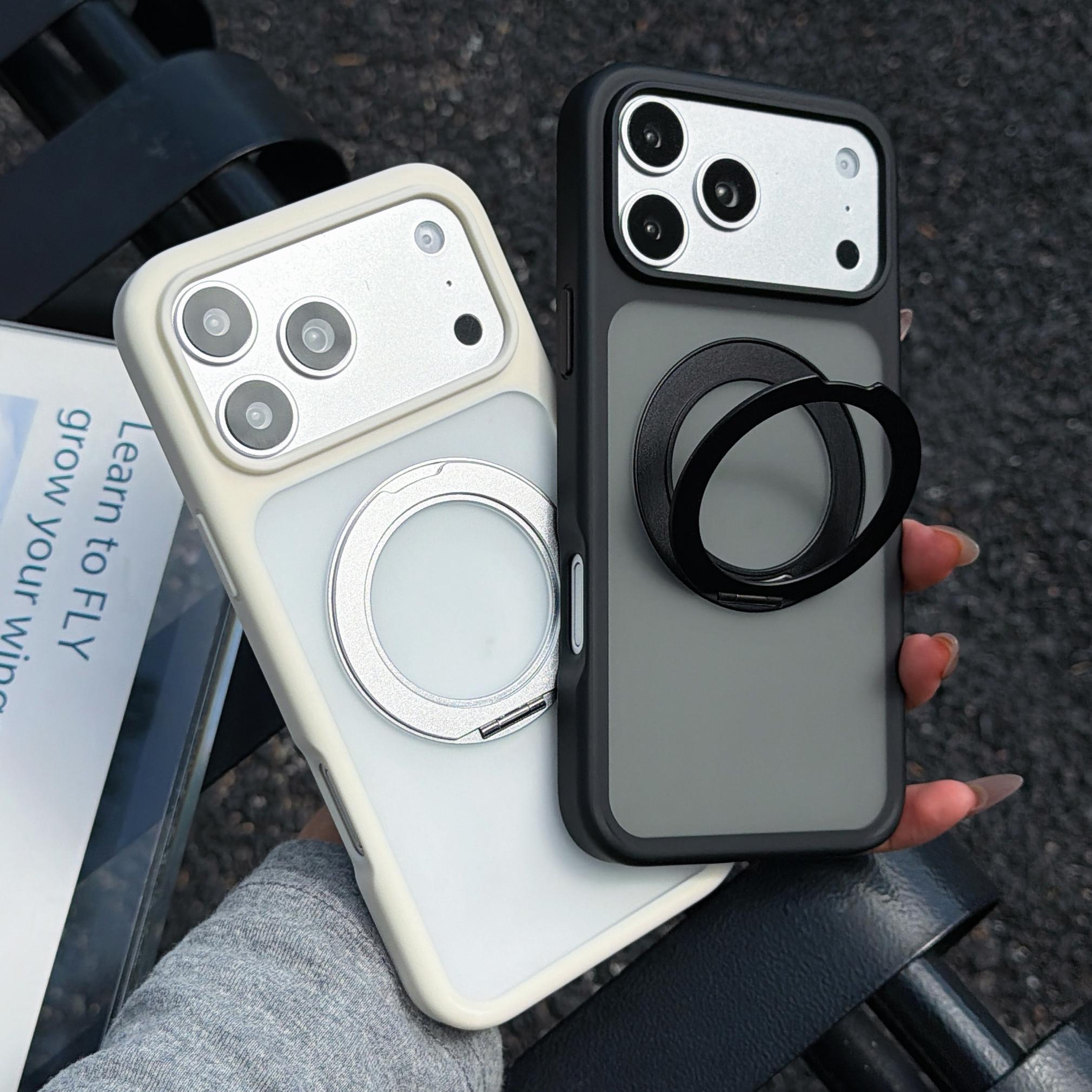 Magnetic For Magsafe Ring Holder Case For iPhone 17 Pro Max Luxury Skin Feel PC Hybrid TPU Matte Clear Stand Cover For iPhone 16 15 14 13 Pro Max