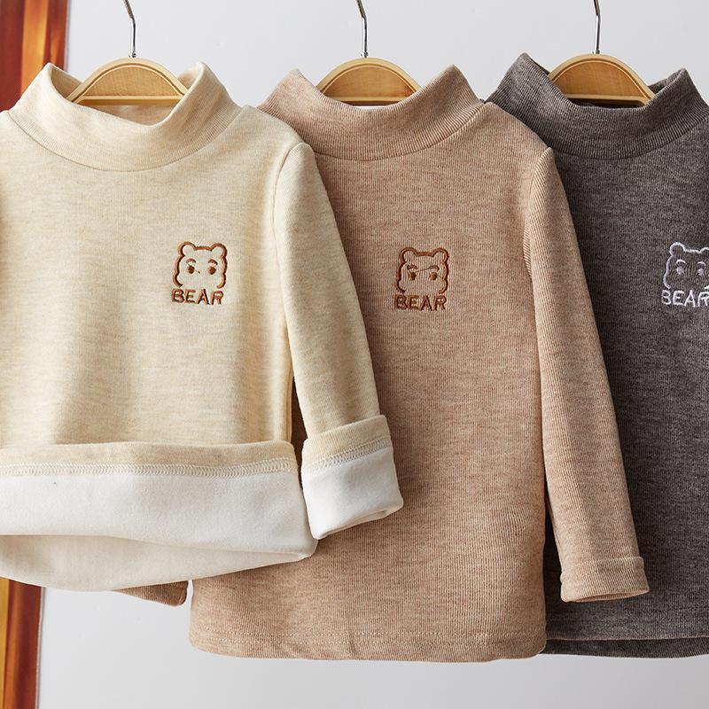 Baby Kids T-shirt Baby Girls Boys Thicken Little Bear Top Dot Solid Color Long Sleeves Princess Top Winter Autumn
