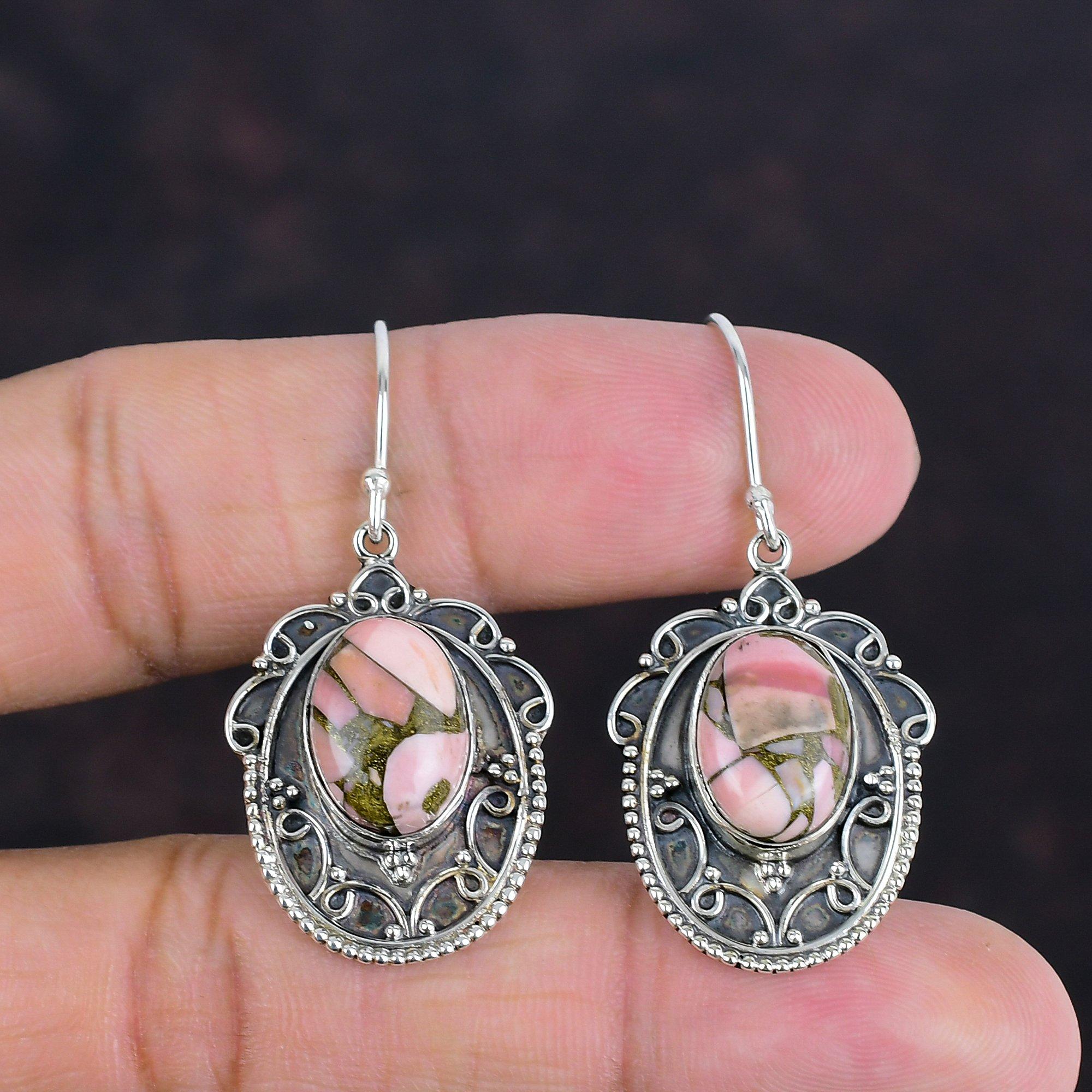 Copper Pink Opal Earring 925 Sterling Silver Earring Awesome Vintage Earrings Top Quality Gemstone Jewelry Handmade Earrings Gifts For Wife