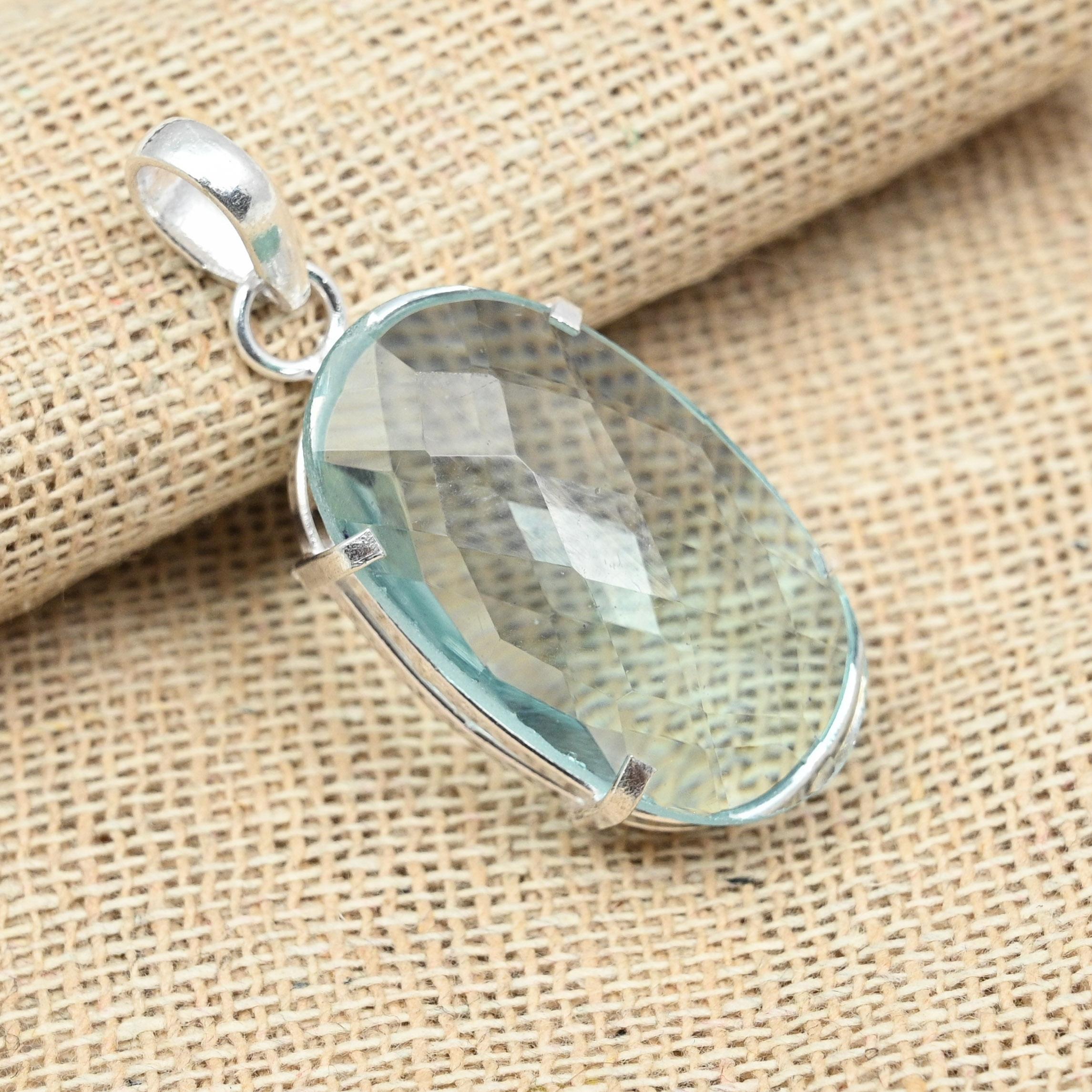 Faceted Blue Topaz Gemstone 925 Sterling Silver Jewelry Handmade Wedding Gift Pendant