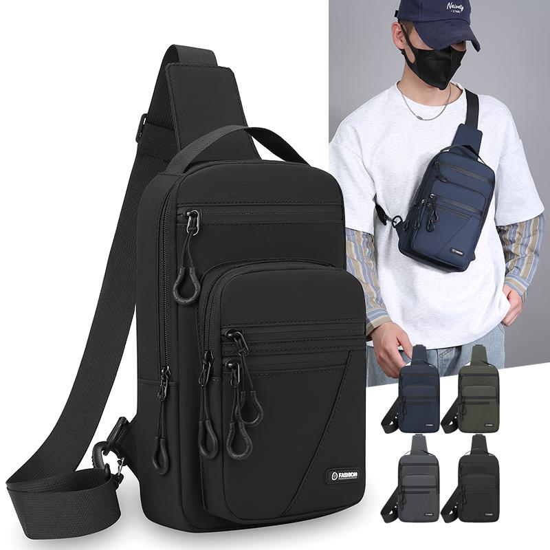 Men's Multi-Layer Chest Bag - High-Quality Nylon Crossbody Sling for Daily Commuting & Outdoor Activities
