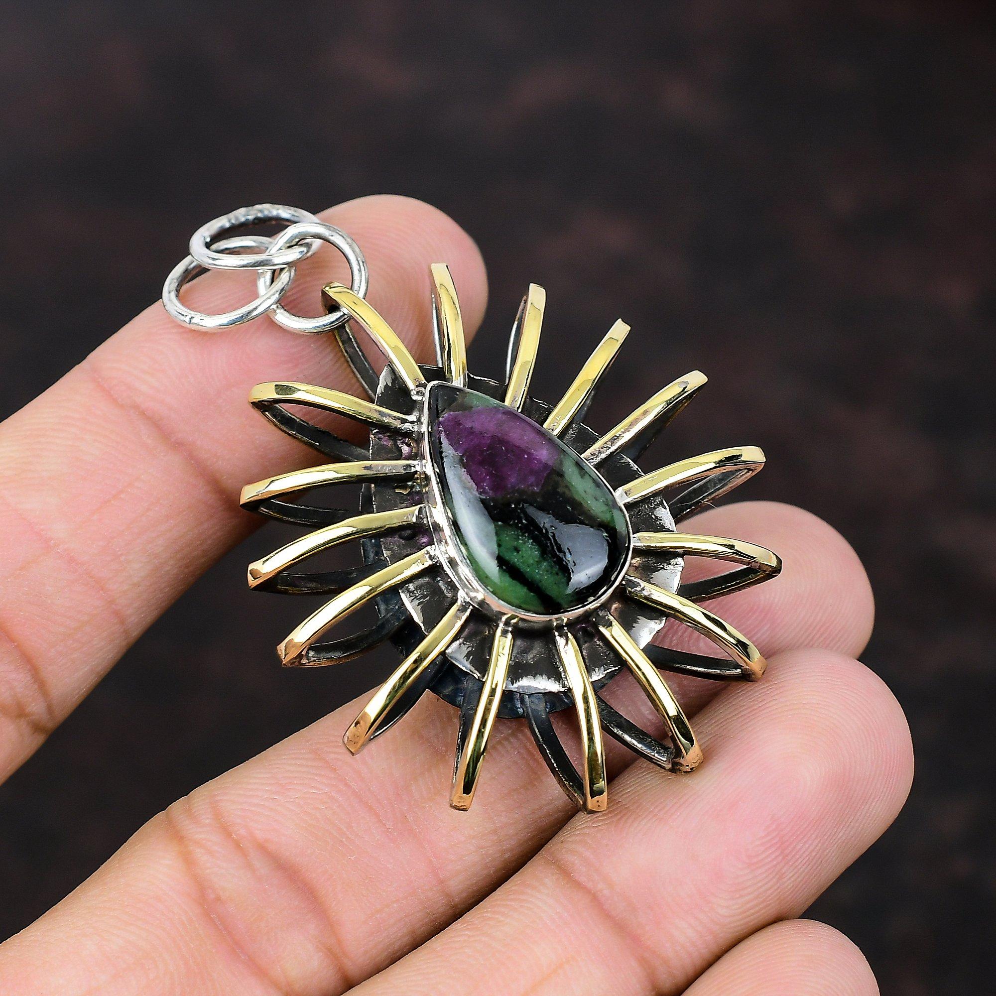 Ruby Zoisite Pendant Cage Jewelry 925 Sterling Silver Pendant 18K Gold Plated Pendant Gemstone Handmade Jewelry Gift For Mom Amazing Pendant