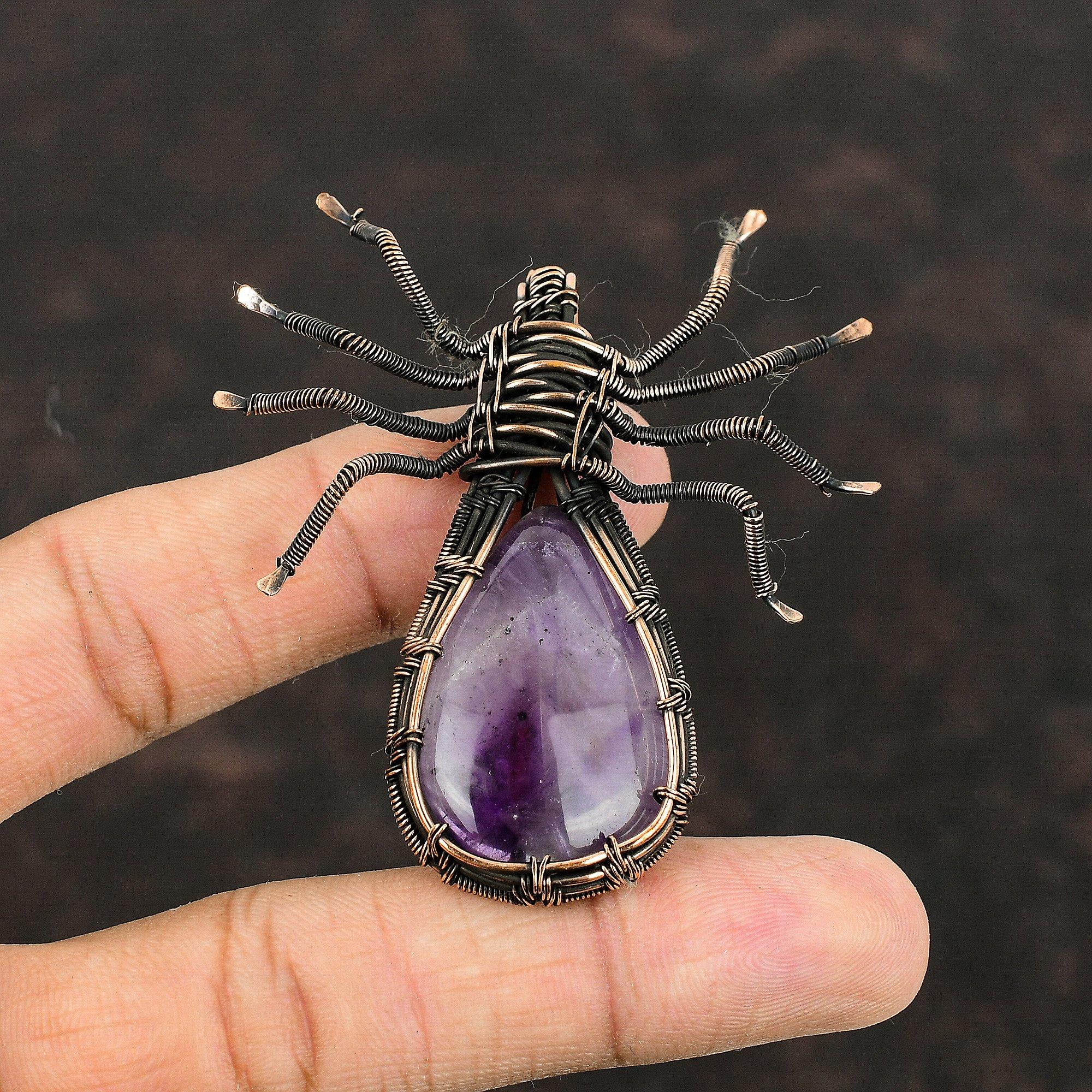 Star Amethyst Copper Pendant Copper Wire Wrapped Gemstone Pendant Copper Spider Jewelry Handmade Pendant Gift For Her Star Amethyst Jewelry