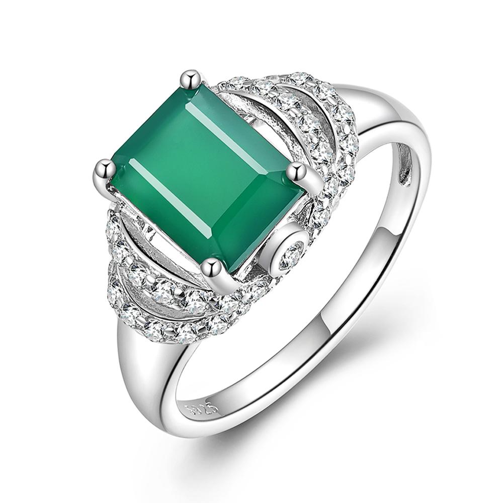 925 Sterling Silber Ring mit 2,5 Karat grünem Achat Natursteinen Feiner Schmuck für Frauen Ehefrau Tägliches Tragen Schönes Geschenk