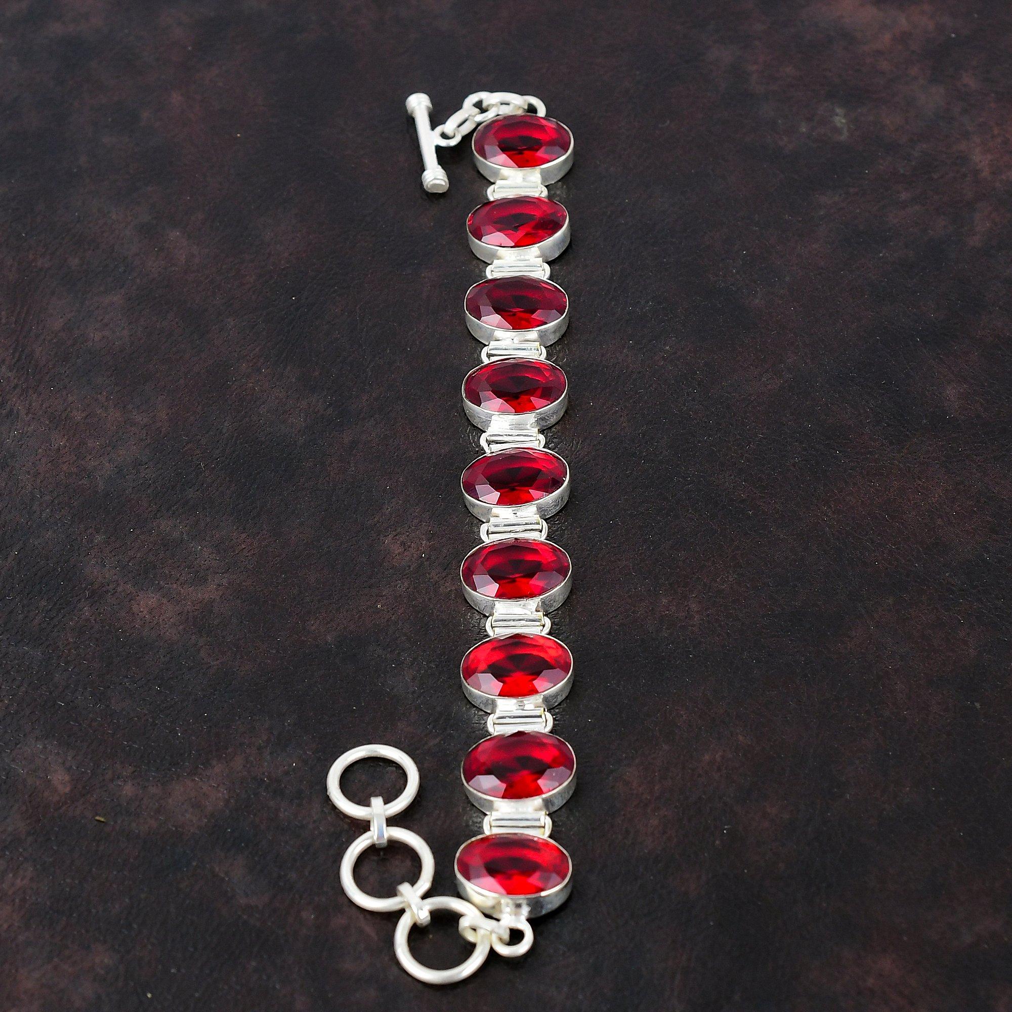 Faceted Mozambique Garnet Bracelet Gemstone Jewelry 925 Sterling Silver Bracelet Adjustable Chain Bracelet Handmade Jewelry Anniversary Gift