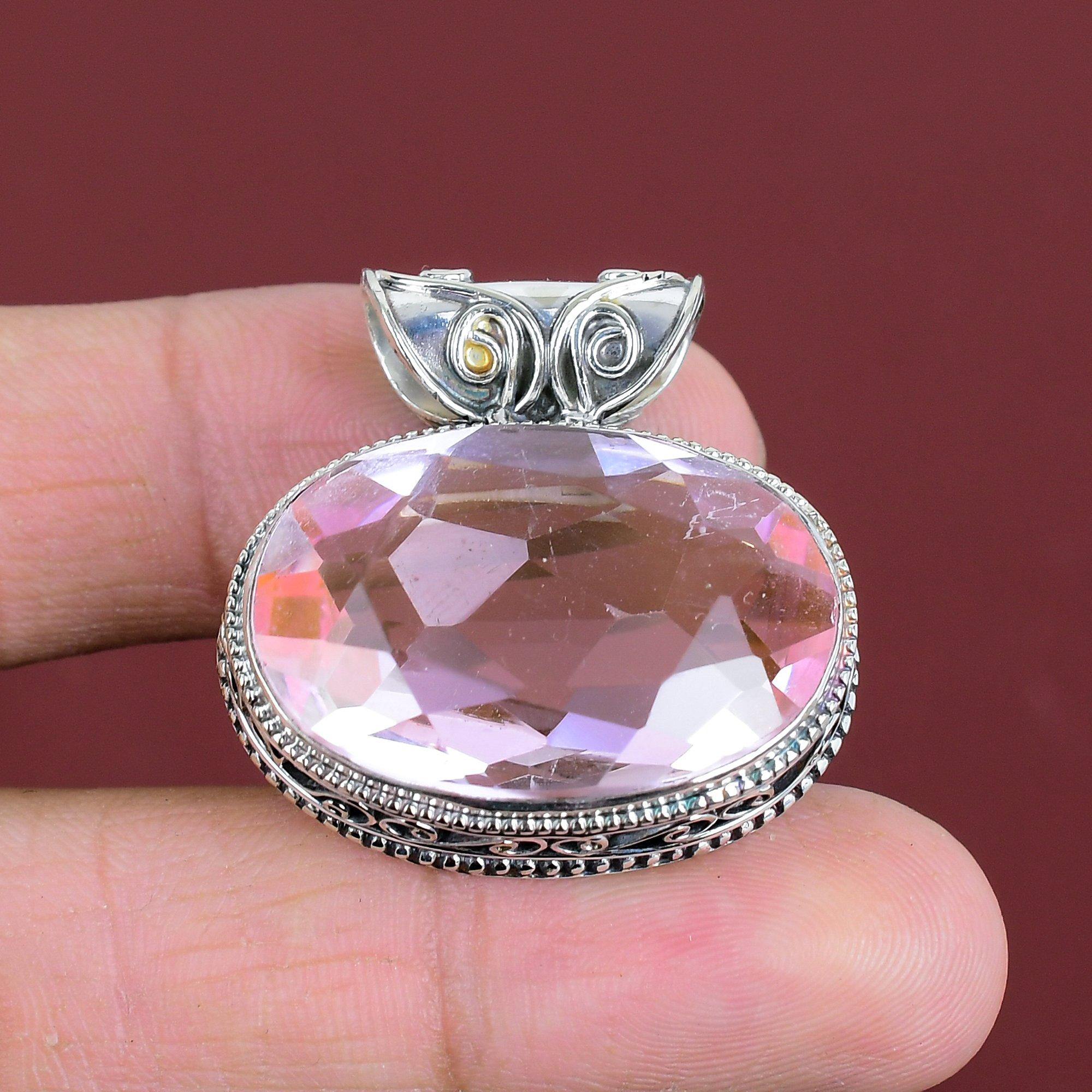 Faceted Pink Kunzite Pendant Vintage Gemstone Pendant 925 Sterling Silver Pendant Handmade Pendant Very Pretty Silver Jewelry Gifts For Wife