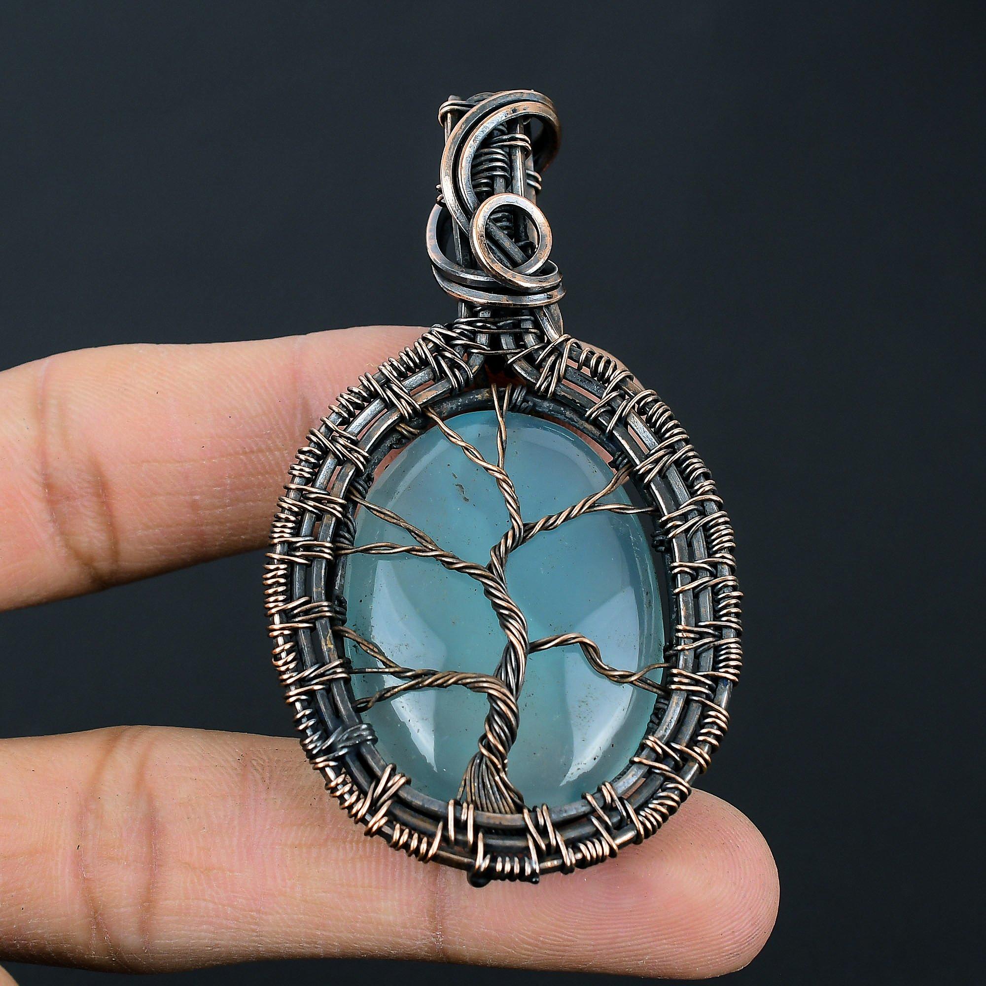 Wonderful Chalcedony Gemstone Handmade Pure Copper Wire Wrap Jewelry Pendant