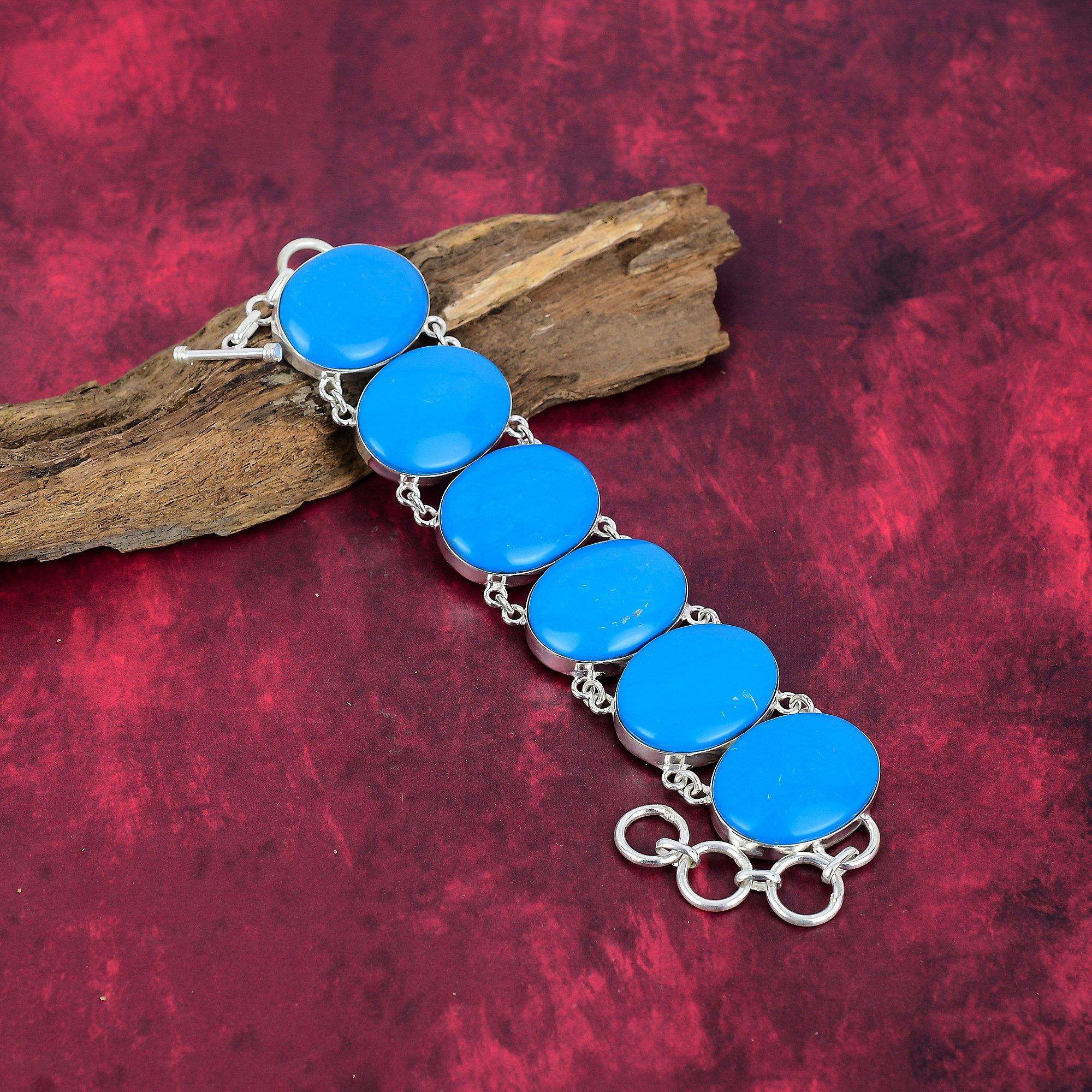 Sleeping Beauty Turquoise Bracelet Whit Adjustable Chain, 925 Solid Sterling Silver Gemstone Jewelry, Handmade Bracelet, For Thanksgiving