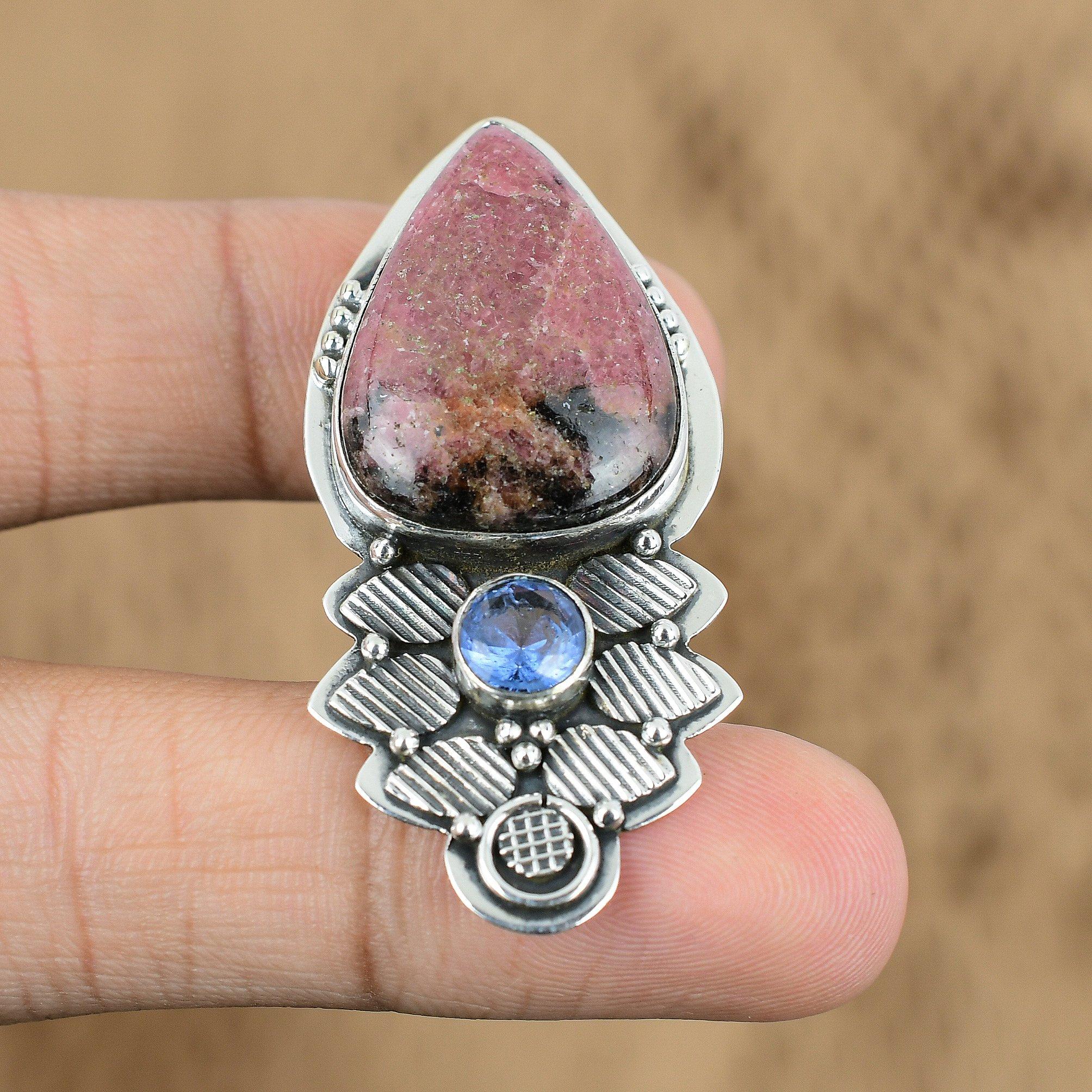 Birthday Gift For Her Natural Rhodonite Gemstone Pendant 925 Sterling Silver