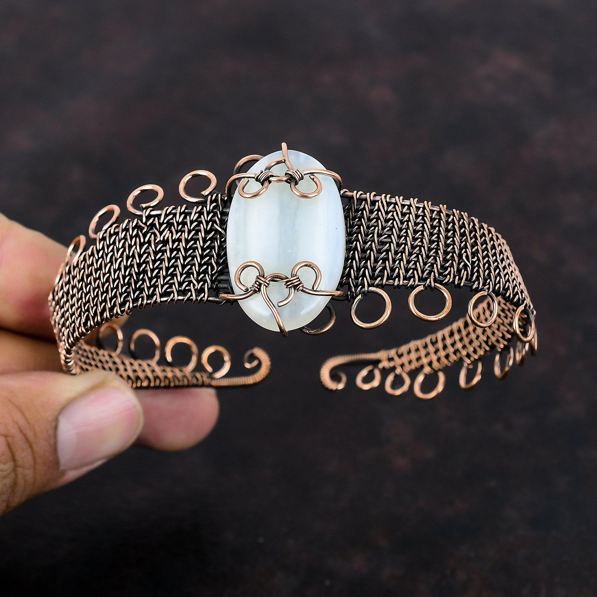 Botswana Agate Bangle Copper Wire Wrapped Gemstone Cuff Bracelet Adjustable Bangle Beautiful Copper Jewelry Gift For Women Handmade Bracelet