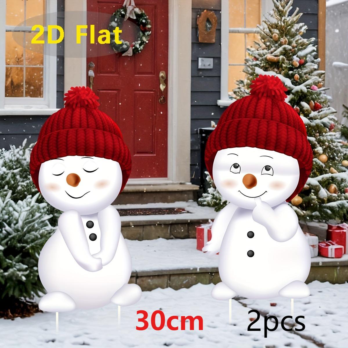 2D Flat 2Pcs Acrylic Christmas Snowman Yard Sign With Stakes, Large Holiday Lawn Decor For Garden Patio Entrance Outdoor Xmas Courtyard Ornament