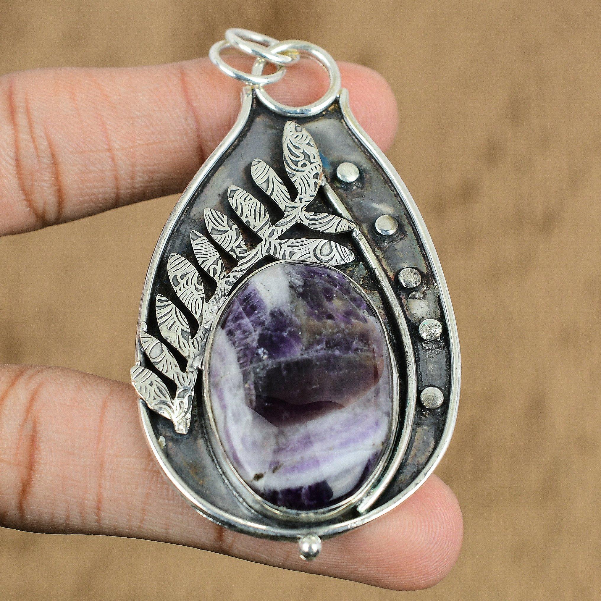 925 Silver Chevron Amethyst Gemstone Daughter Wedding Crown Chakra Boho Pendant