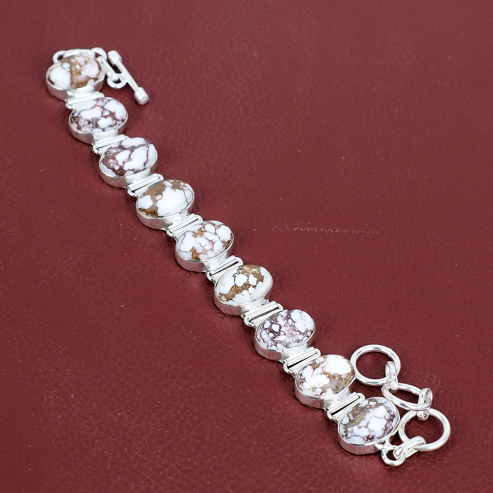 Wild Horse Magnesite Bracelet Natural Gemstone Jewelry Handmade Bracelet 925 Sterling Silver Bracelet Adjustable Chain Bracelet Gift for Mom