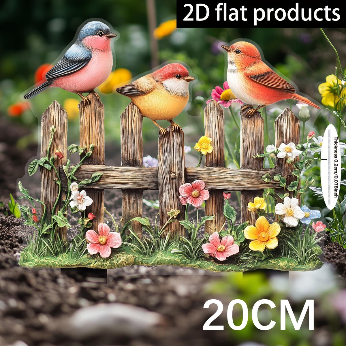 Akrylowa ozdoba na ogrodzenie, ptak 2D, wisząca dekoracja do doniczki i na taras, zabawna sztuka ogrodowa i prezent dla przyjaciela