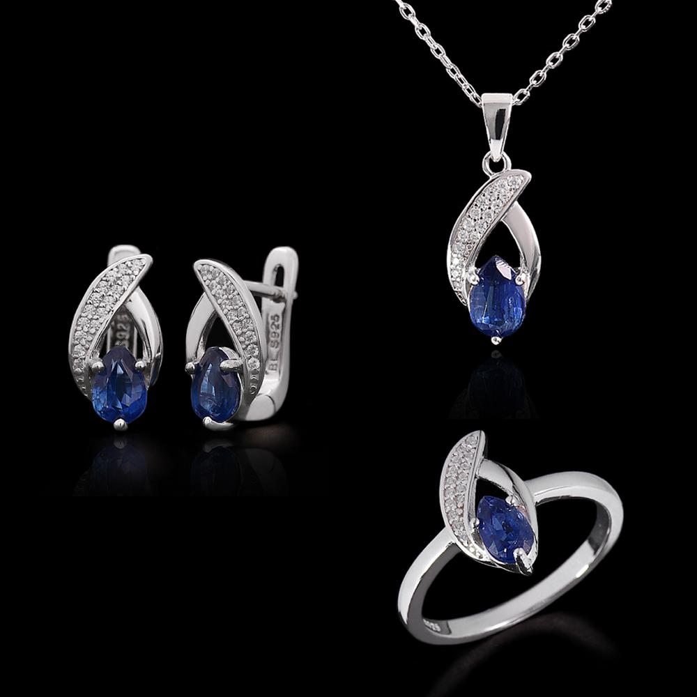 Gorgeous Natural Pear Kyanite Ring Earrings Necklace Set 925 Sterling Silver Real Gemstone Fine Jewelry for Women's Banquet Gift