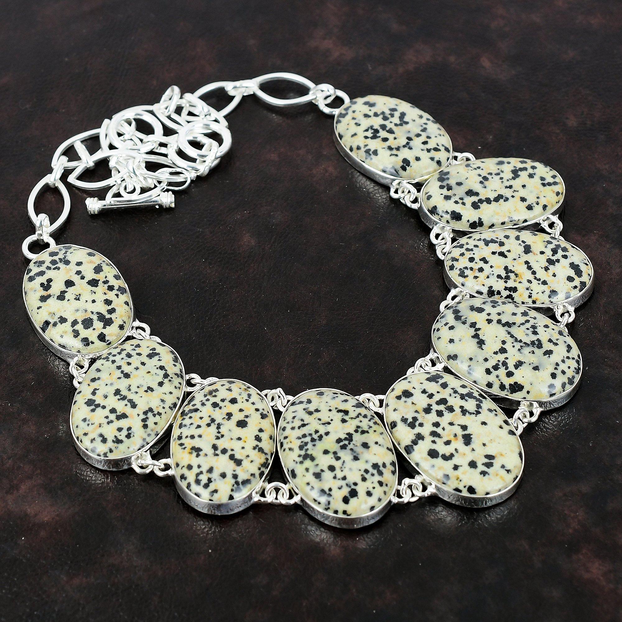 Naszyjnik z jaspisu dalmatyńskiego Delikatna biżuteria z kamieni szlachetnych Naszyjnik ze srebra próby 925 Regulowany naszyjnik z łańcuszkiem Ręcznie robiony naszyjnik boho Prezent dla mamy