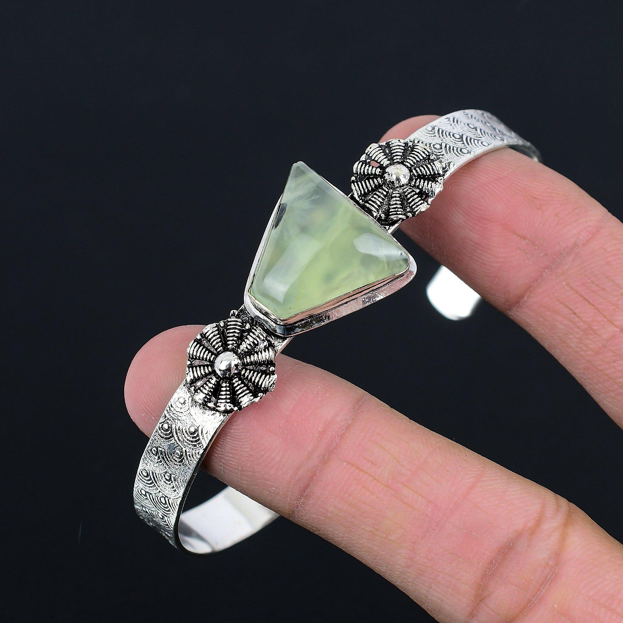 Sisters Day Deal 925 Sterling Silver Moss Prehnite Gemstone New Bangle Jewelry