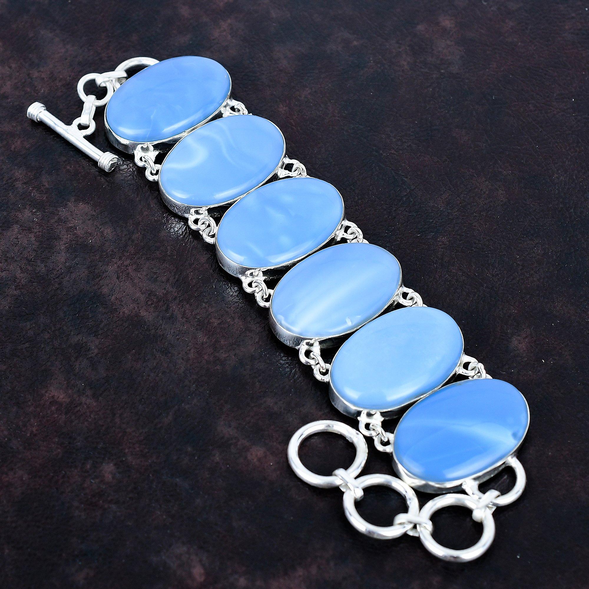 Owyhee Blue Opal Gemstone Bracelet Latest Design Jewelry 925 Sterling Silver Adjustable Chain Bracelet Handmade Decent Jewelry Gifts for Her