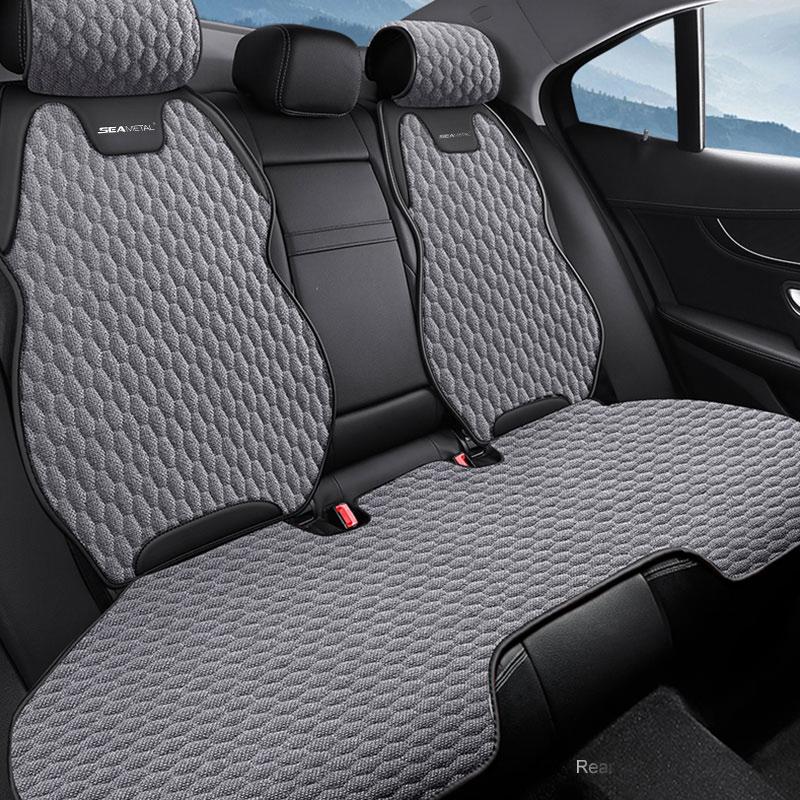 SEAMETAL Flax Car Seat Cover Rear Linen Fabric Cushion Breathable Auto Seat Mat Protector Universal For Most Truck SUV Van