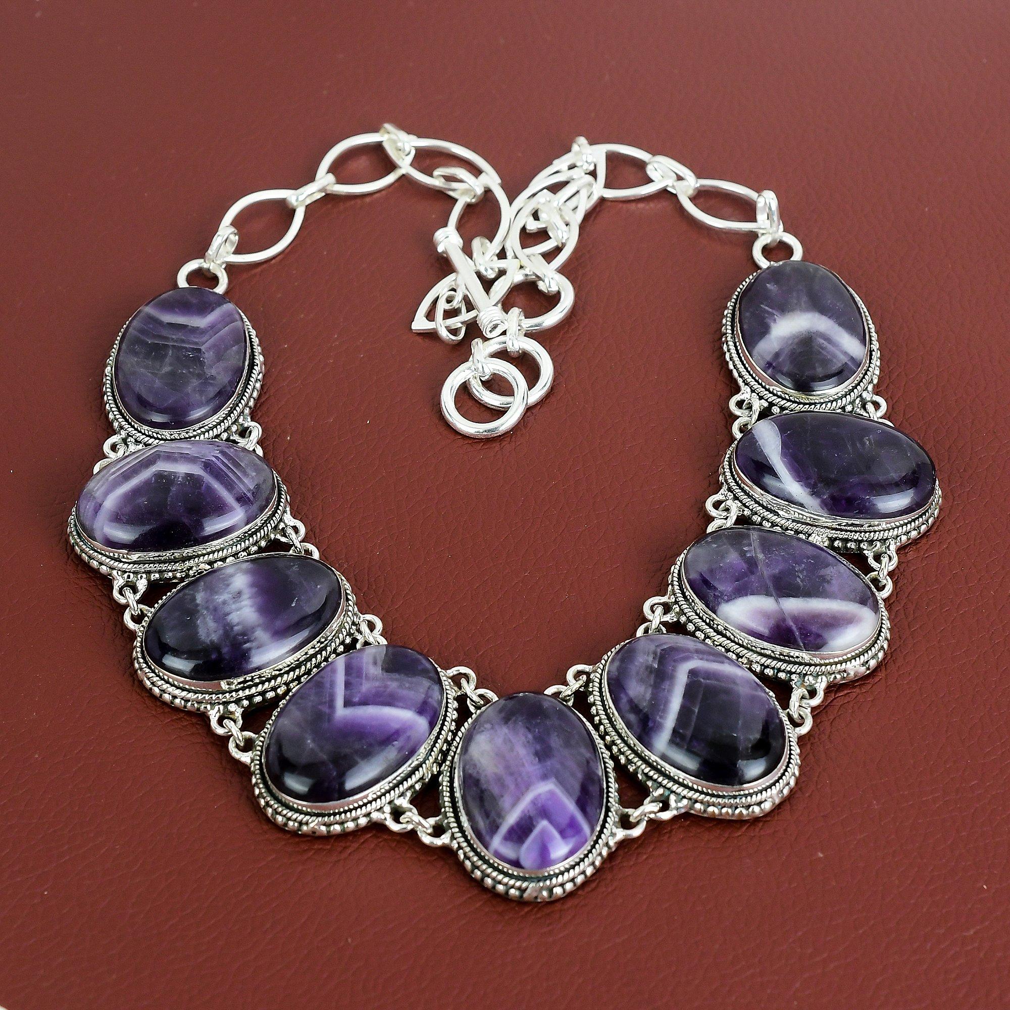 Chevron Amethyst Necklace Gemstone Vintage Necklace 925 Sterling Silver Adjustable Chain Necklace Handmade Antique Jewelry Anniversary Gifts