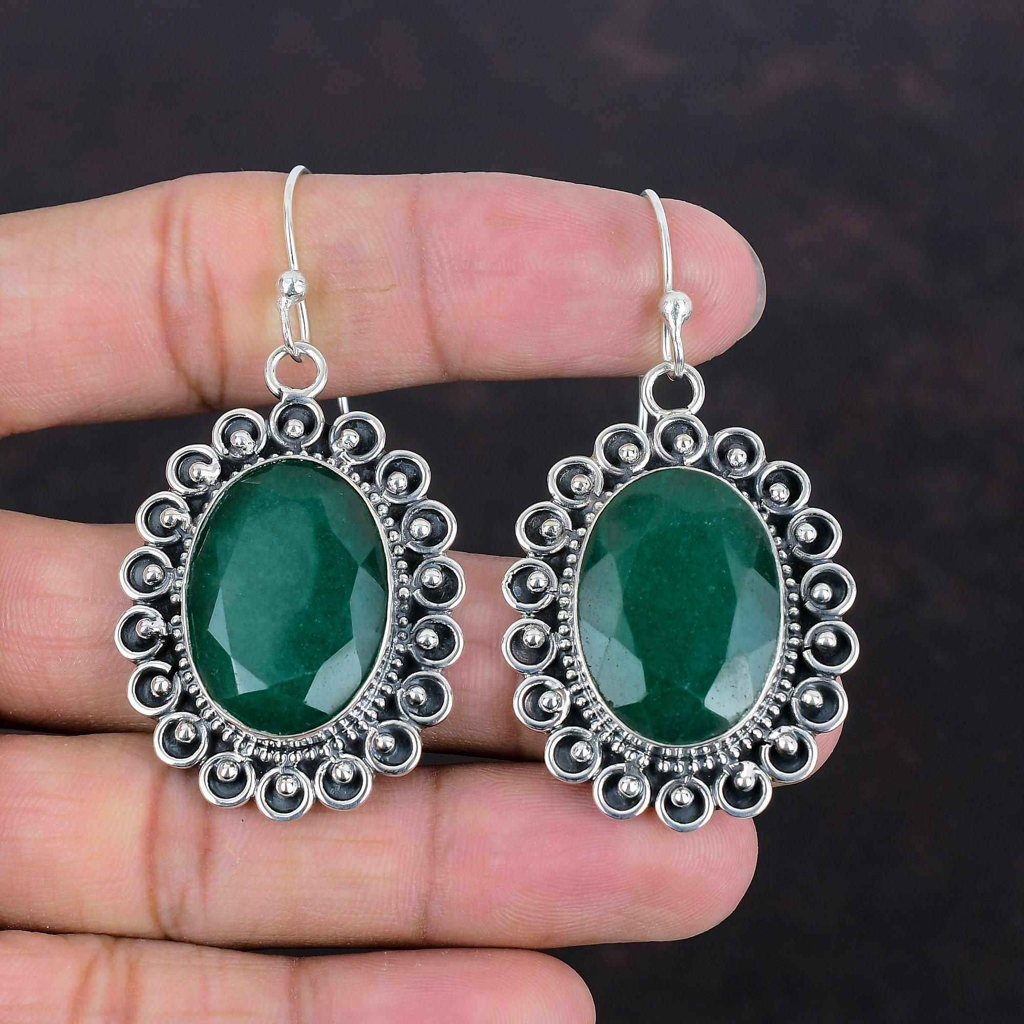Faceted Zambian Emerald Earring 925 Sterling Silver Earrings Unique Design Jewelry Original Gemstone Earrings Gifts For Her Handmade Jewelry