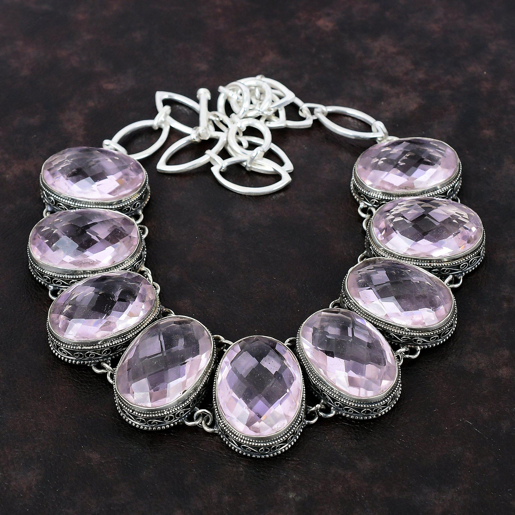 Faceted Pink Kunzite Necklace 925 Sterling Silver Necklace Gemstone Handmade Jewelry Adjustable Chain Necklace Vintage Necklace Wedding Gift