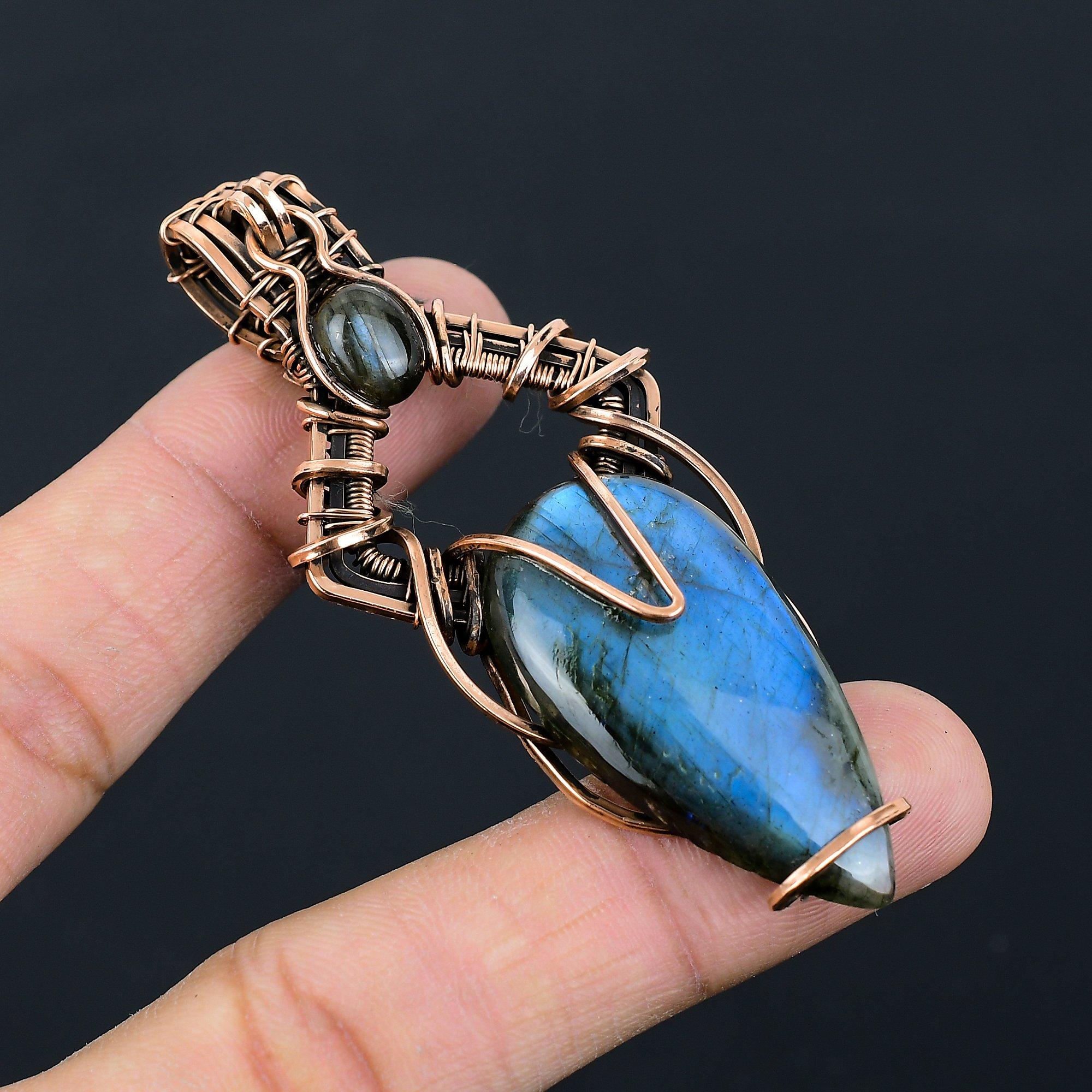 Lavish Labradorite Gemstone Pure Copper Wire Wrapped Handmade Pendant Jewelry