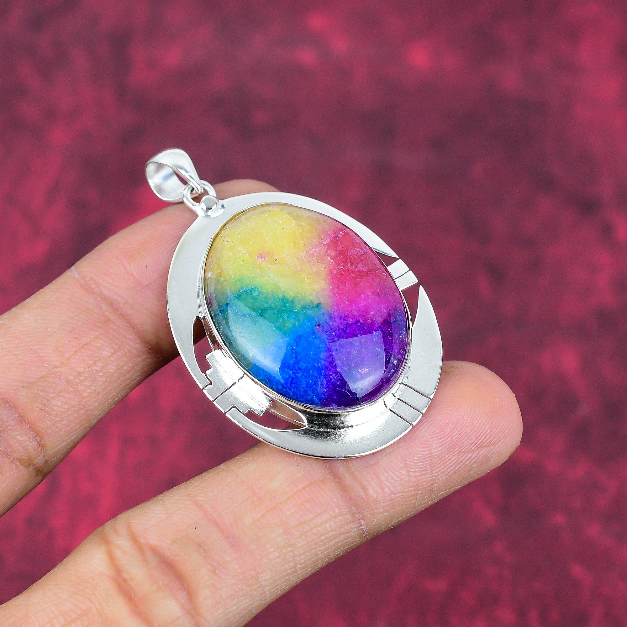 Rainbow Solar Quartz 925 Solid Sterling Silver Pendant, Handmade Gemstone Pendant Jewelry, Gifts For Wife Brand New Pendant