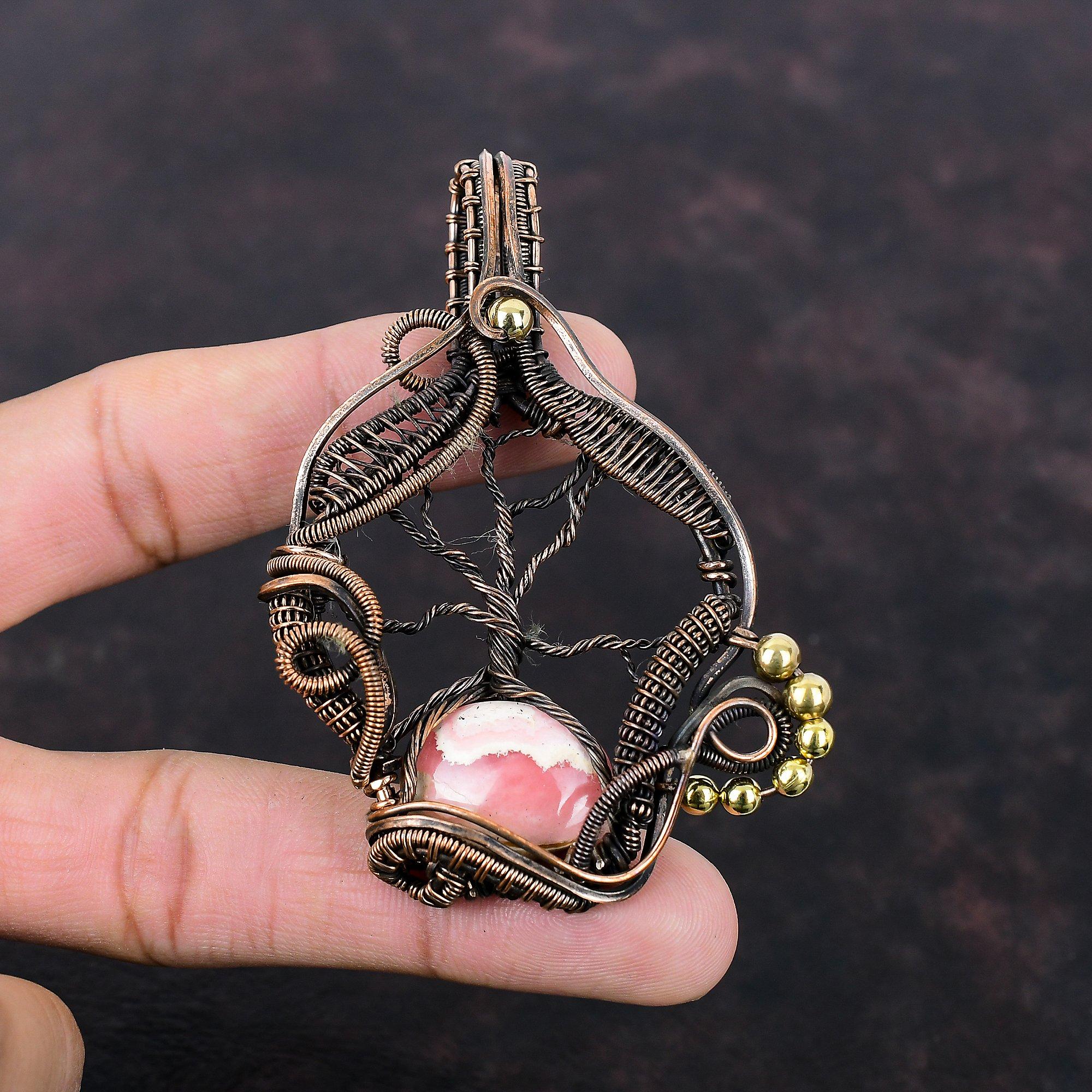 Tree Of Life Rhodochrosite Pendant Copper Wire Wrapped Pendant Gemstone Pendant Very Pretty Copper Jewelry Anniversary Gift Handmade Jewelry