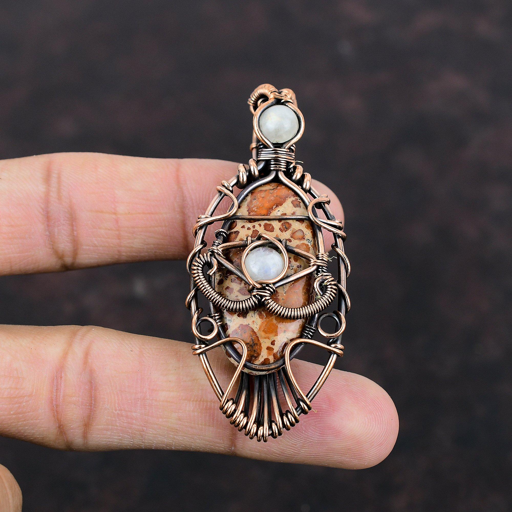 Böses Auge Asteroid Jaspis Anhänger Kupferdraht gewickelter Anhänger Handgefertigter Einzigartiger Anhänger Edelsteinanhänger Regenbogenmondstein Schmuck Geschenk für Sie