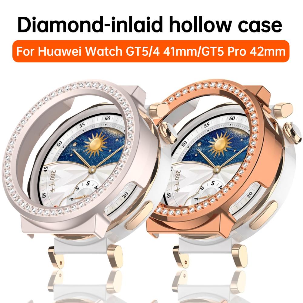 Csillogó PC Üreges Tok Huawei Watch GT 5 4 41mm /5 Pro 42mmhez Borító Bőr Samrt Szíj Gyémánt Kristály Ütésvédő GT5 GT4