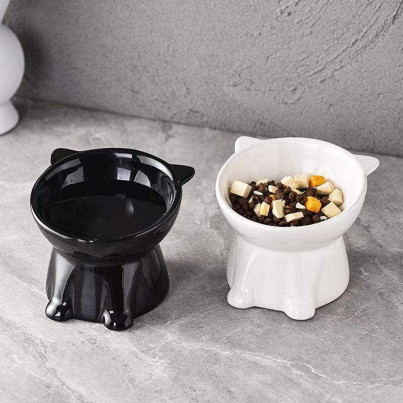 2 Pcs Elevated Cat Bowl Anti-Tip Plastic Raised Pet Feeding Dish with Tilted Edge Neck Protection Kitty Food Bowl Pet Supplies