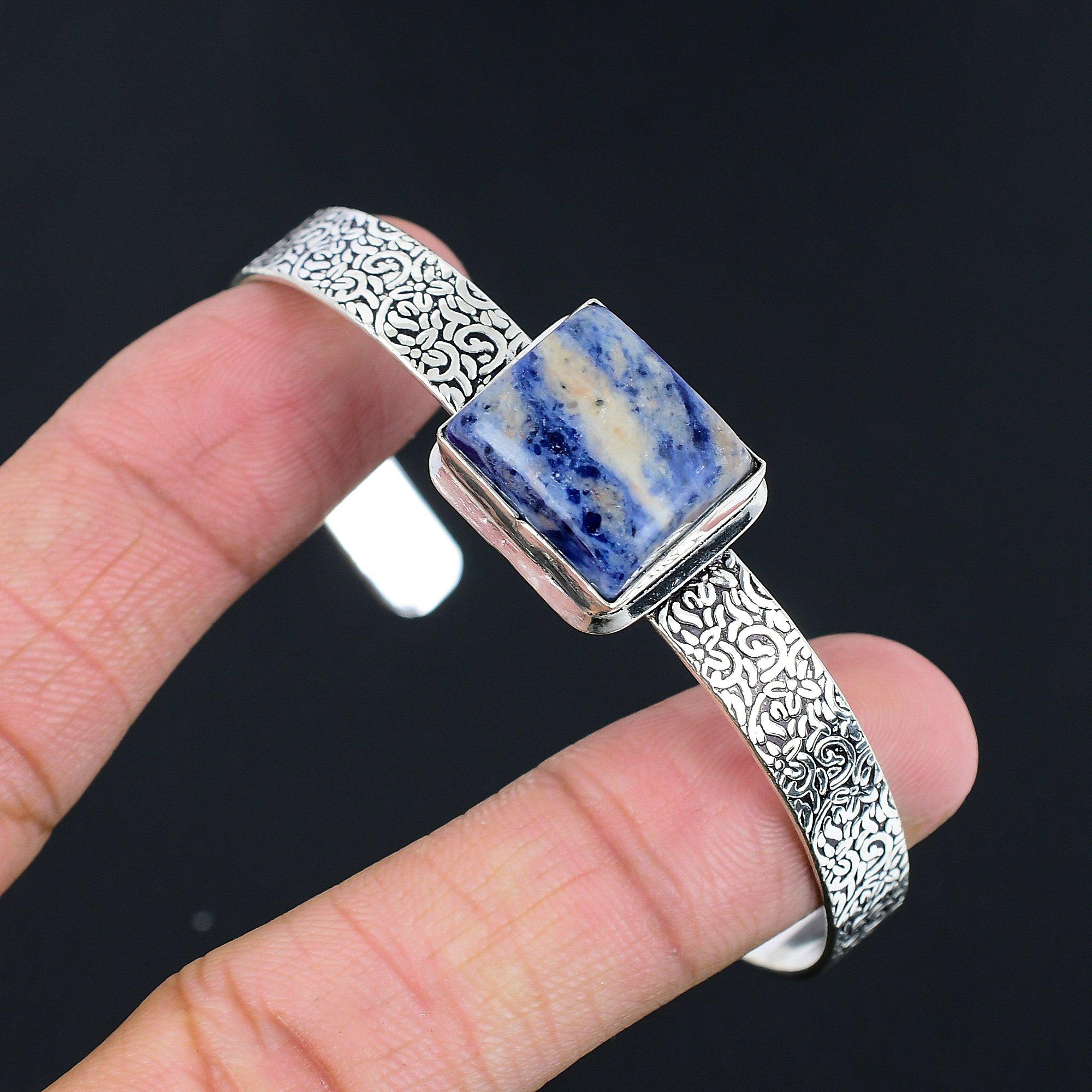 Verjaardagscadeau Voor Haar Natuurlijke Sodaliet Edelsteen Armband Verstelbaar 925 Zilver