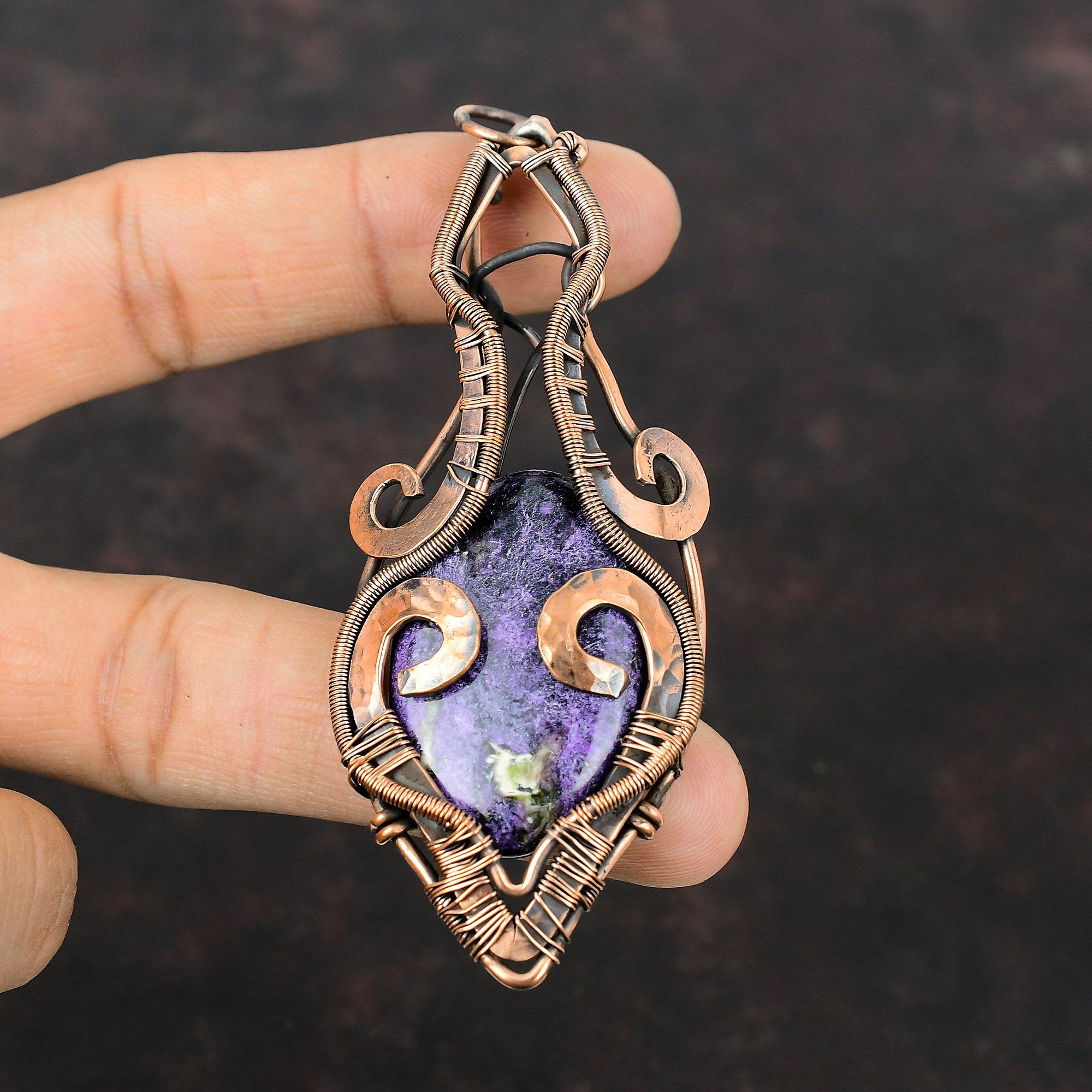 Purpurite Pendant Copper Wire Wrapped Pendant Handmade Jewelry Natural Gemstone Pendant Ethnic Pendant Gift For Her Beautiful Copper Jewelry
