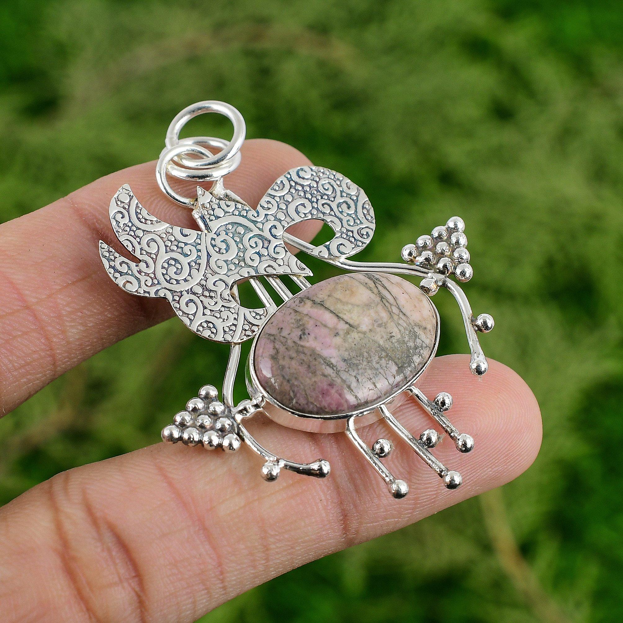 Daughters Day Sale Sterling Silver Natural Rhodonite Mother Boho Pendant Jewelry