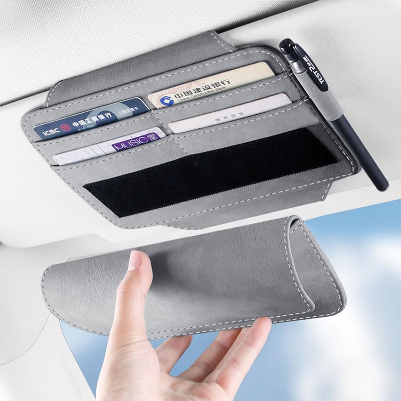 SEAMETAL Car Sun Visor Storage Bag with Glasses Case Luxury Suede Storage Pocket Organizer Card Holder