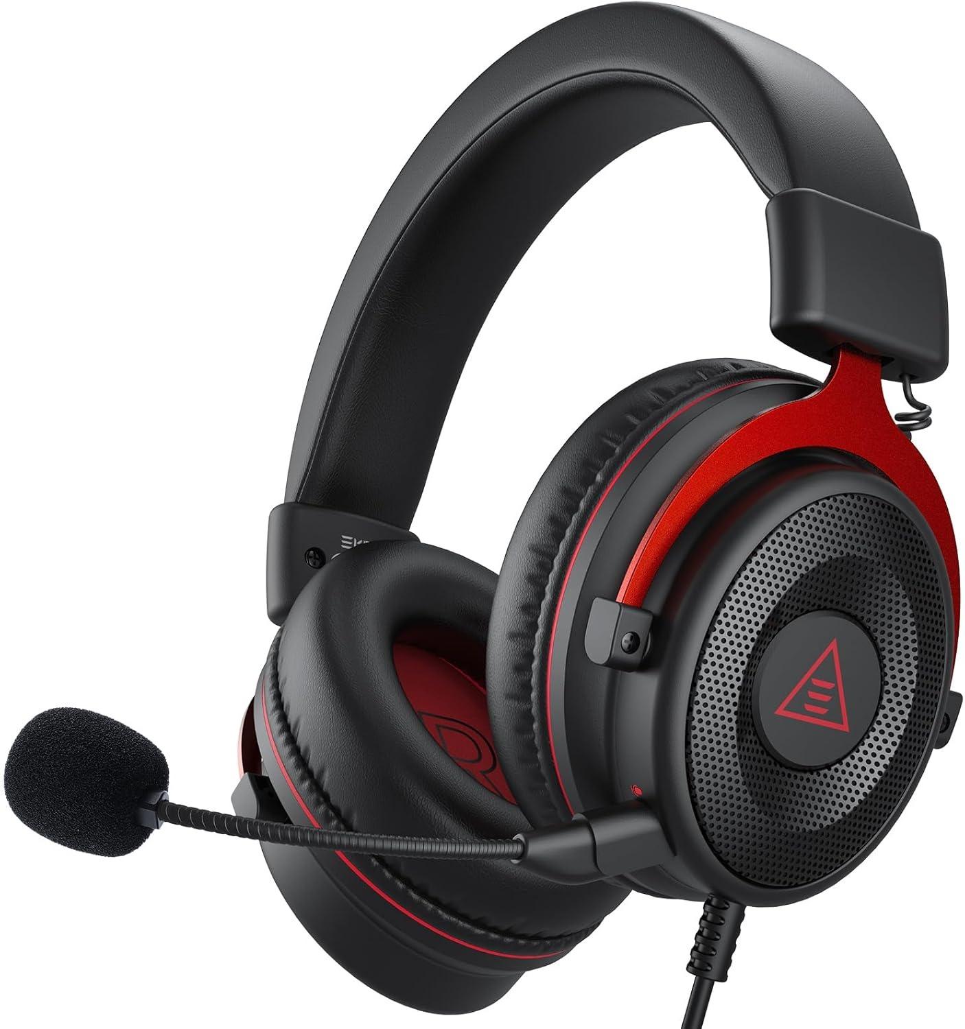 E900 Gaming Headphones with Microphone, PC Headphones with Removable Microphone with Noise Cancellation, 3D Surround Sound, Wired Headphones