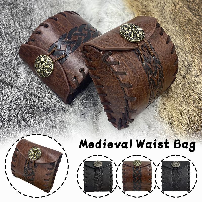 Steampunk Medieval Retro Punk Fanny Pack for Men Pu Leather Coin Purse Waist Bag Cosplay Prop