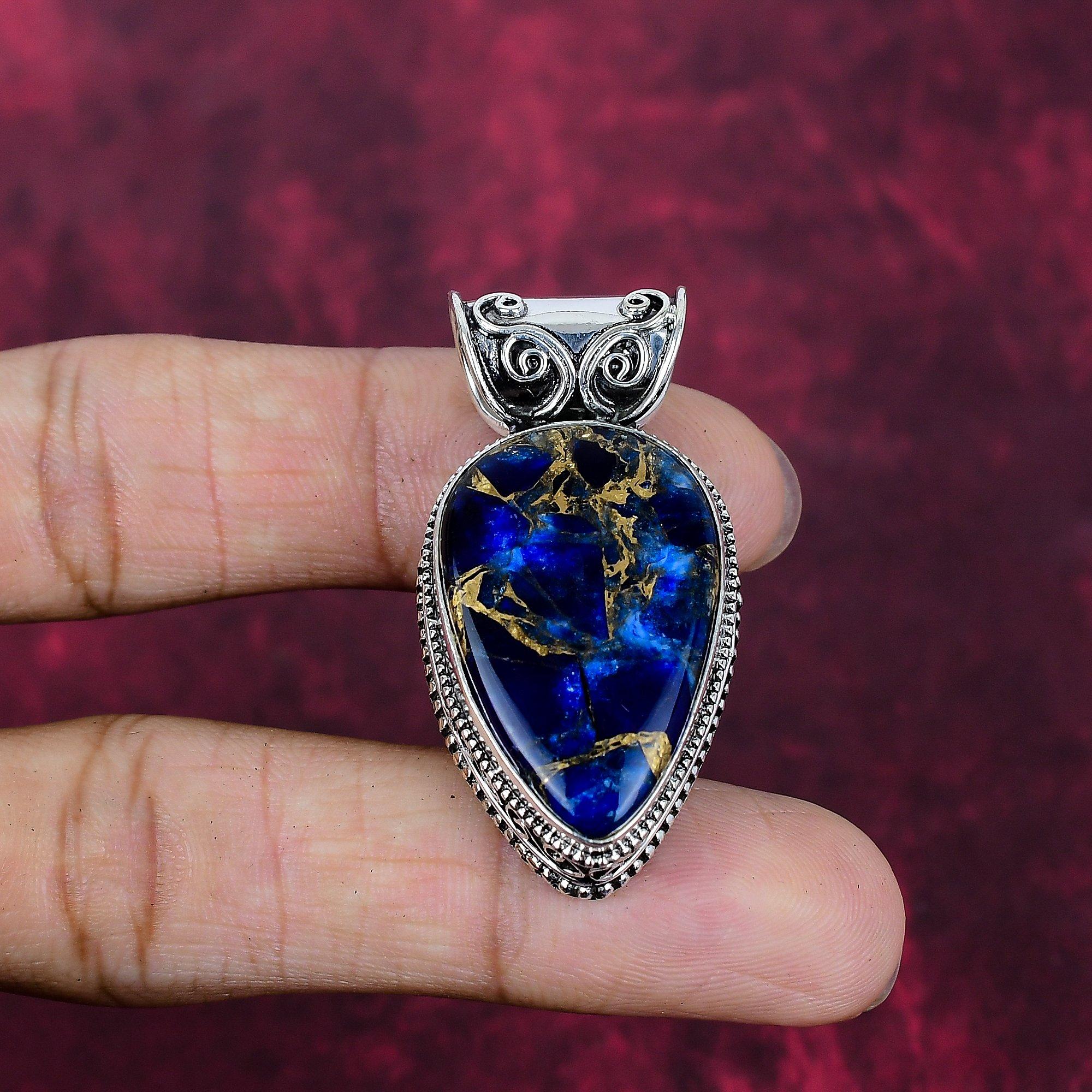 Copper Blue Tourmaline Handmade Gemstone Pendant, 925 Solid Sterling Silver Pendant Antique Jewelry, For Engagement Gift