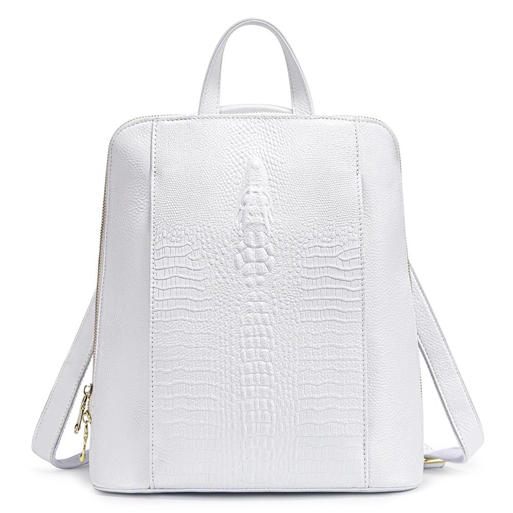 Mochila Zency 100% Couro Genuíno Feminina Padrão Crocodilo