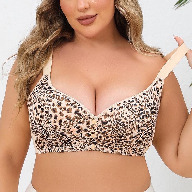 Sexy Leopard Print Large Size Bra Without Steel Ring Vest Front Buckle Bra Suitable for Big Breasts