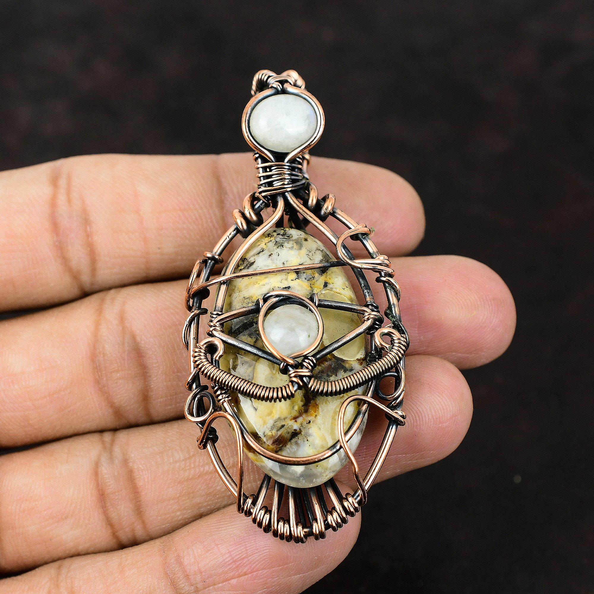 Evil Eye Plume Achat Kupferdraht gewickelt Anhänger Mondstein Kupfer Schmuck Handarbeit Anhänger Designer Anhänger Evil Eye Schmuck Geschenk für Mutter