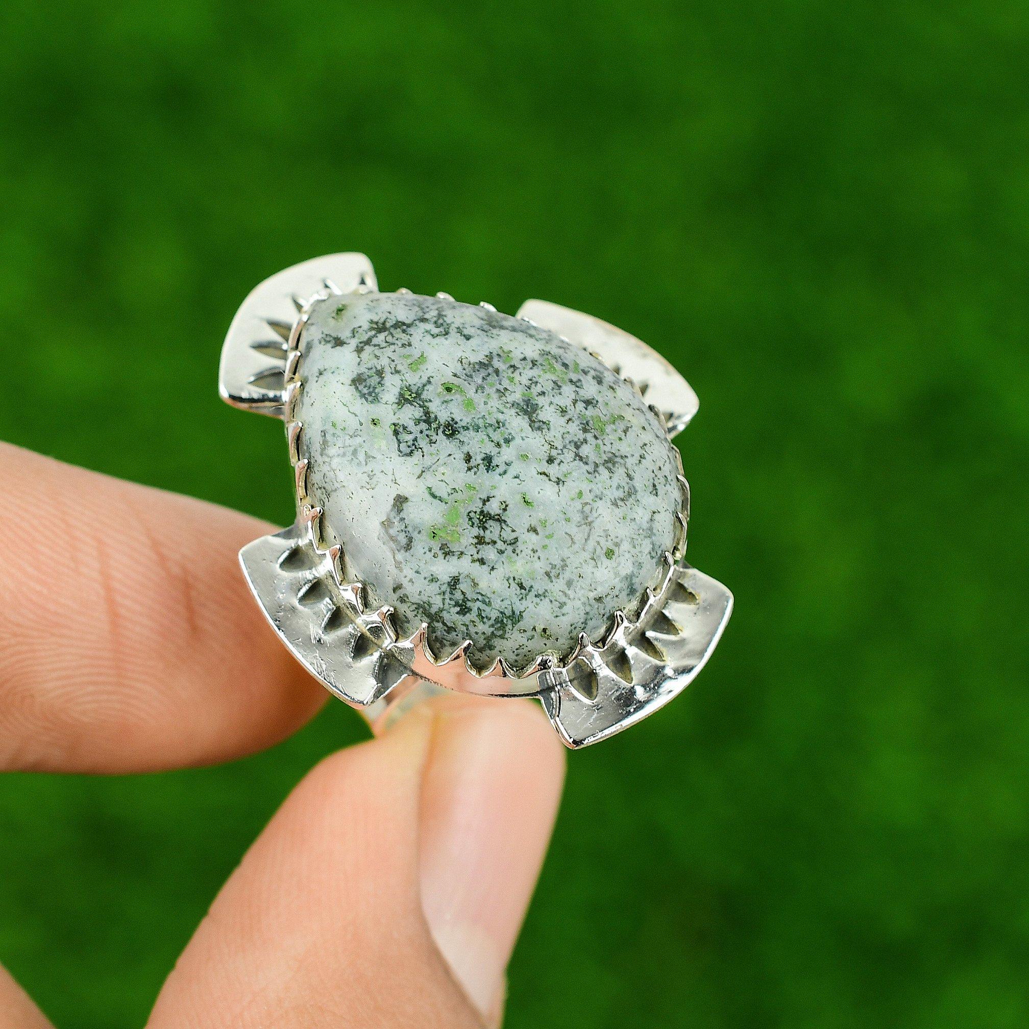 925 Sterling Silver Tree Agate Stone Birthday Statement Anniversary Ring US 8