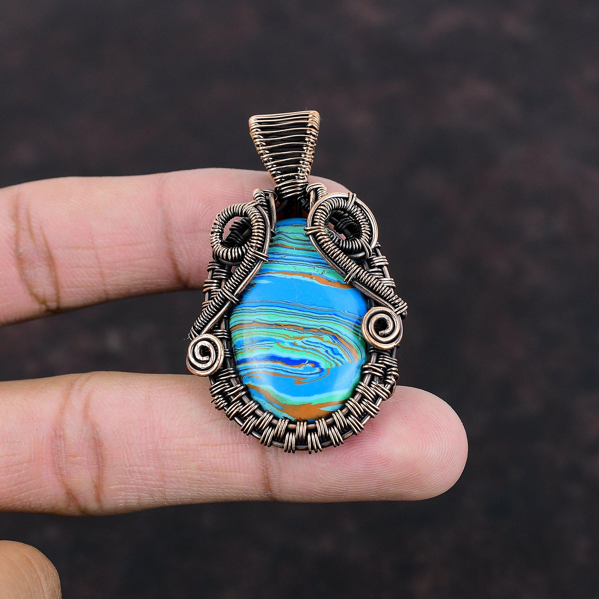 Rainbow Calsilica Pendant Copper Wire Wrapped Gemstone Jewelry Boho Pendant Handmade Pendant Copper Jewelry Gift For Mom Birthstone Pendant