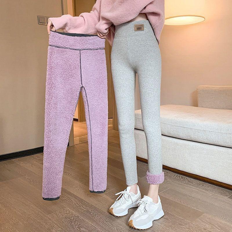 Women Winter Warm Thicken Leggings High Waist Stretchy Solid Color Trousers Velvet Thermal Yoga Pants