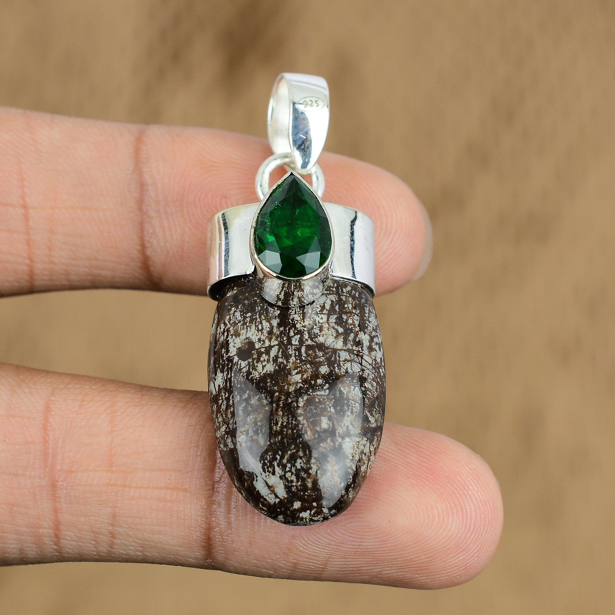 Anniversary Gift For Her Natural Birds Eye Jasper Gemstone Pendant 925 Silver