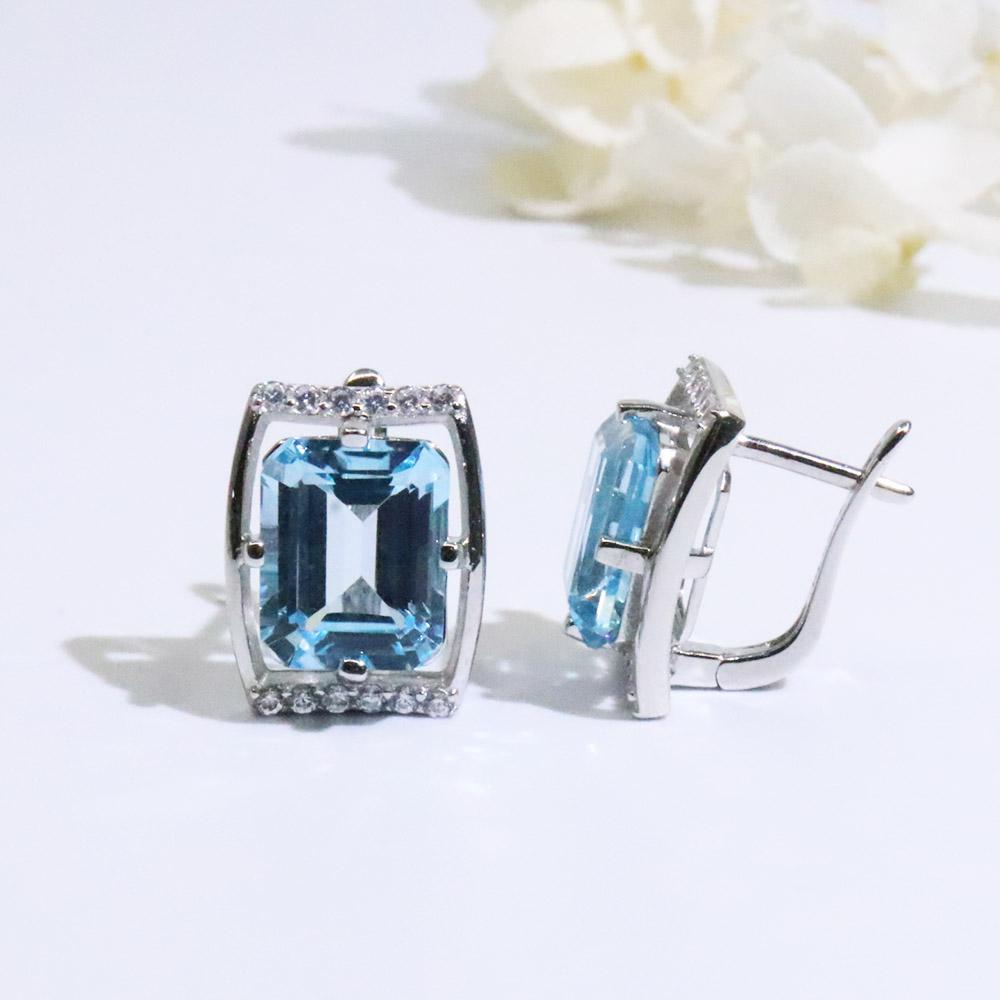 Cercei cu închidere topaz albastru natural, oct9*11mm, bijuterii fine din argint 925 pentru femei cadou frumos