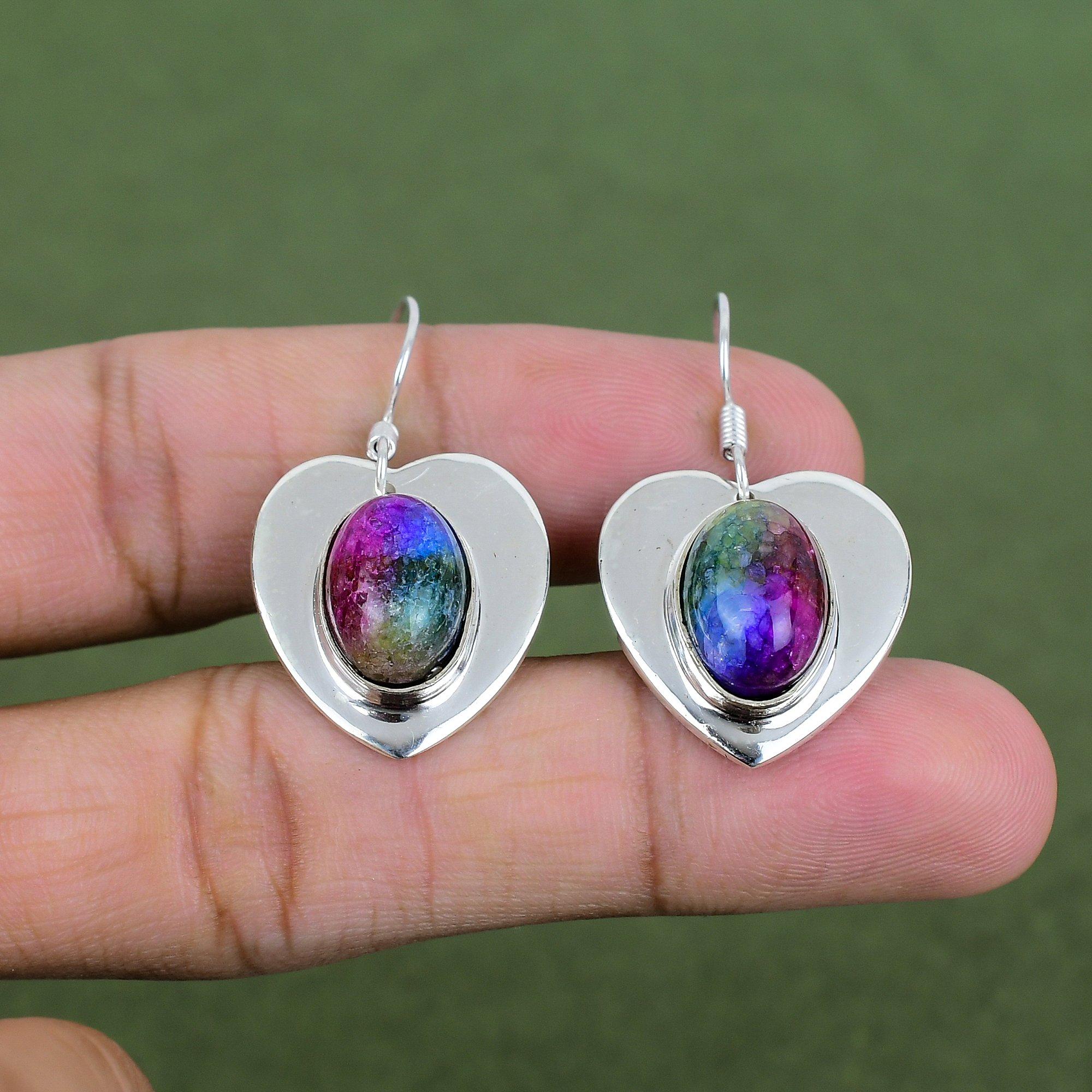 Rainbow Solar Quartz Druzy Earring 925 Sterling Silver Earring Real Gemstone Earring Silver Jewelry Handmade Designer Earrings Gifts For Her